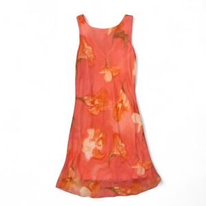 Vintage 90s Alyn Paige Orange Floral Midi Dress‎ XS Small Fairy Cottage Romantic